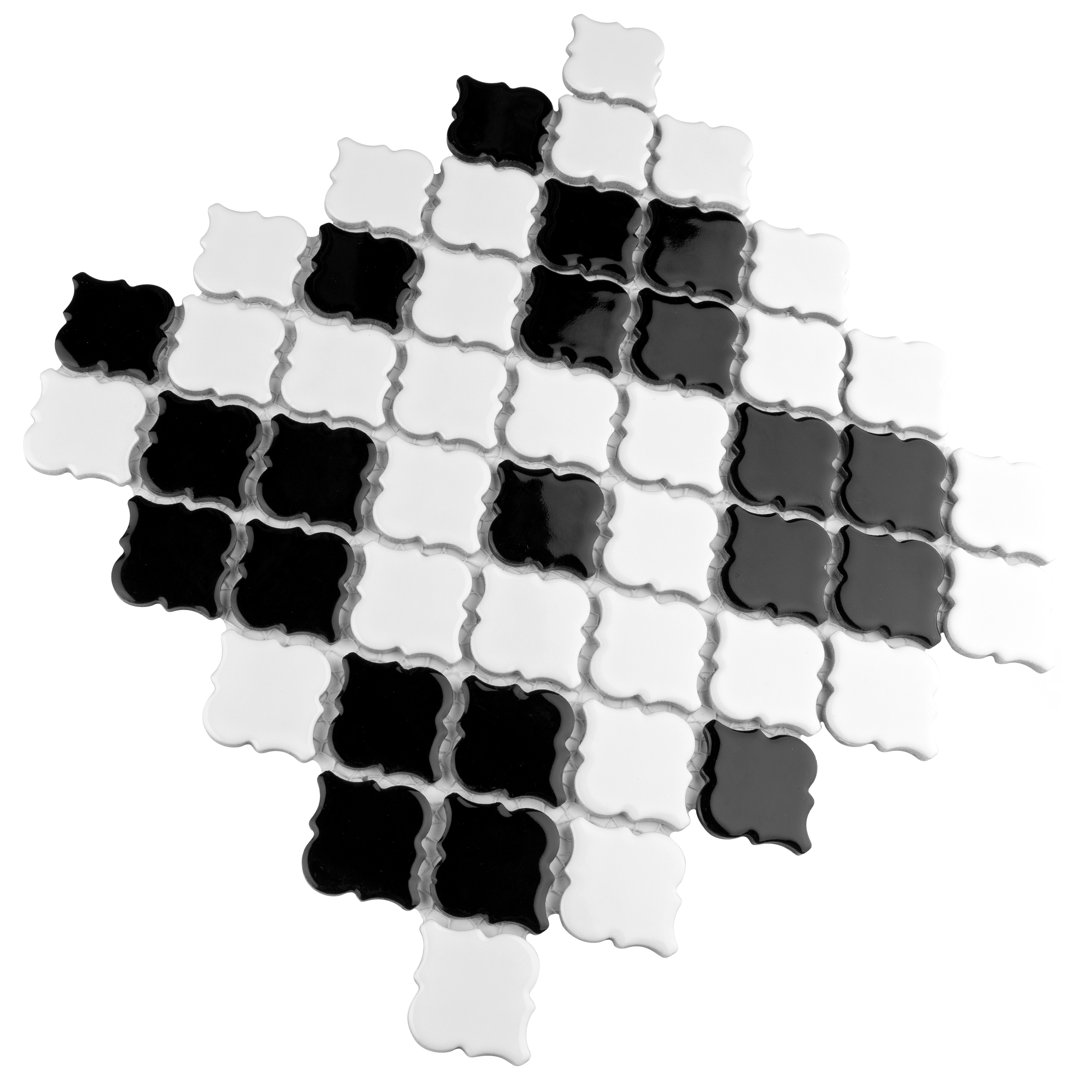 Hudson Tangier Black and White Mimos 12-3/8" x 12-3/8" Porcelain Mosaic Floor and Wall Tile Merola Tile