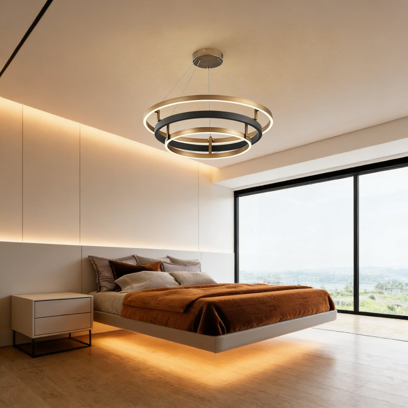 Luminaire moderne à 3 anneaux à DEL avec télécommande à intensité variable, cordon réglable pour la salle à manger, le vestibule, le salon, la chambre à coucher et le bureau
