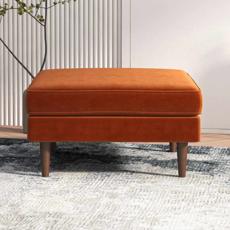 Lightner Velvet Ottoman, Orange Velvet