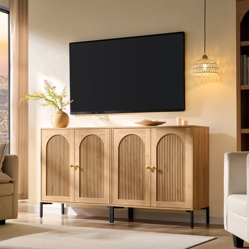  Meuble télé moderne pour téléviseur de 70 po à 61,76 po avec tablettes réglables (ensemble de 2), Naturel, 2