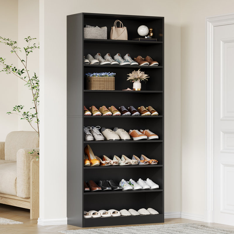 70.8'' Tall Shoe Cabinet, 8 Tiers Heavy Duty Wood Freestanding Shoe Storage Cabinet, 40-45 Pairs Shoe Cabinet With Open Storage For Entryway