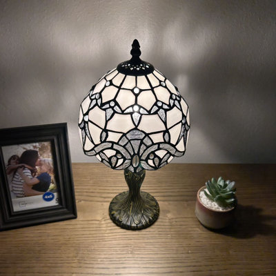 Bloomsbury Tiffany Mini Table Lamp Stained Glass Baroque Style Lavender LED Bulb Included 8"W*8"D*15"H