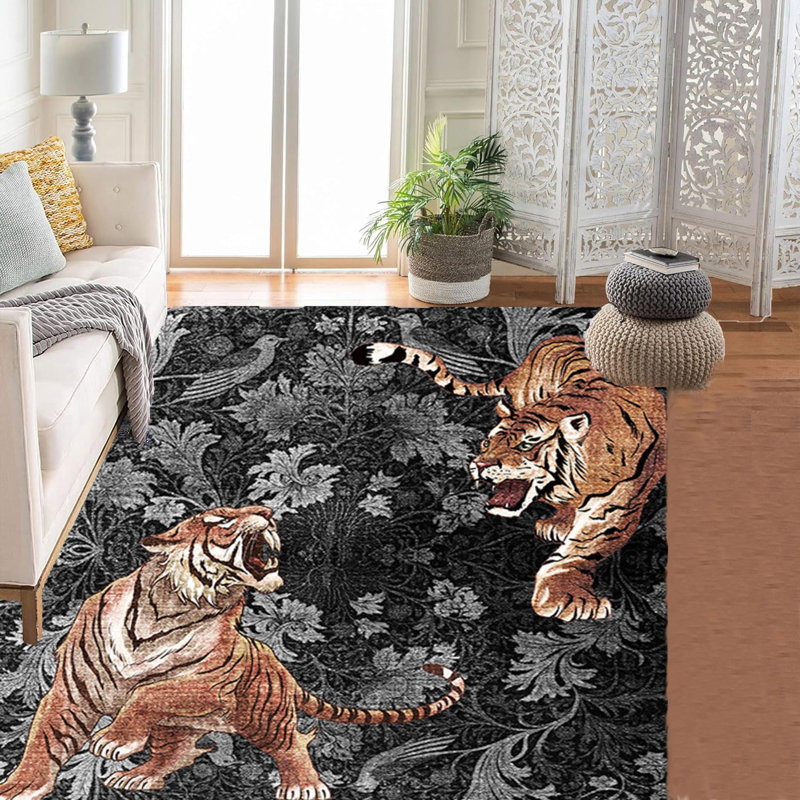 Tapis lavables Tiger pour tapis de salon Vintage, Black, Rectangle 10 pi x 13 pi