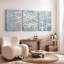 Tableau sur toile tendue représentant des branches d'arbres d'hiver et un paysage enneigé (ensemble de 3)-1895531790