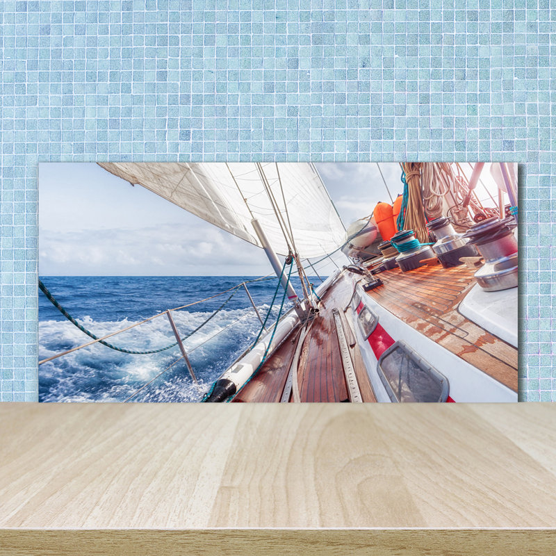 Avihay Vehicles - Brown - Sailboat in the Sea 1 Piece Wall Art on Glass