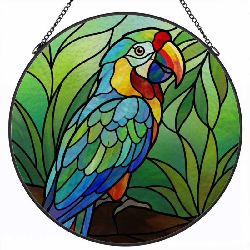 Vitrail de fenêtre en verre coloré 7,8 po H Parrot, 7.8" H x 7.8" W
