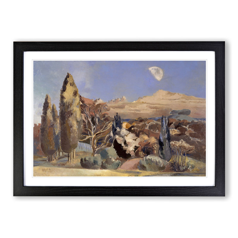 Landscape and Moon by Paul Nash - Picture Frame Painting, 27cm H x 36cm W x 2cm D, Black Framed