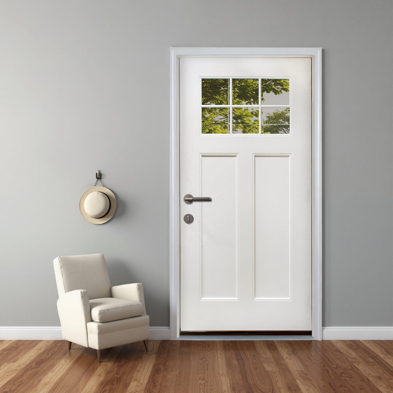 36"×80" 6-Lite 2-Panel Exterior Frosted Glass Prehung Front Entry Door Primed Interior Fibreglass Entrance Door