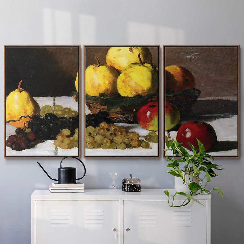 Nature morte aux poires et aux raisins, 1867, 3 pièces, H 24 po x l 48 po x P 2 po, Noyer