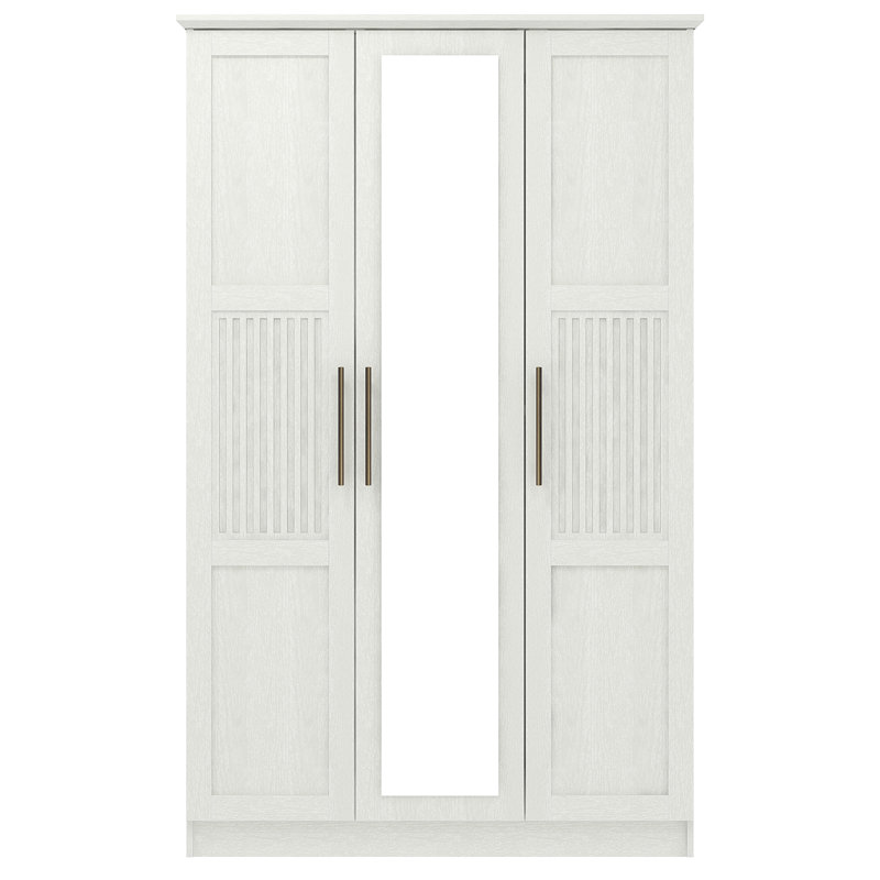  3 Door Wardrobe with Mirror, Pearl White Oak