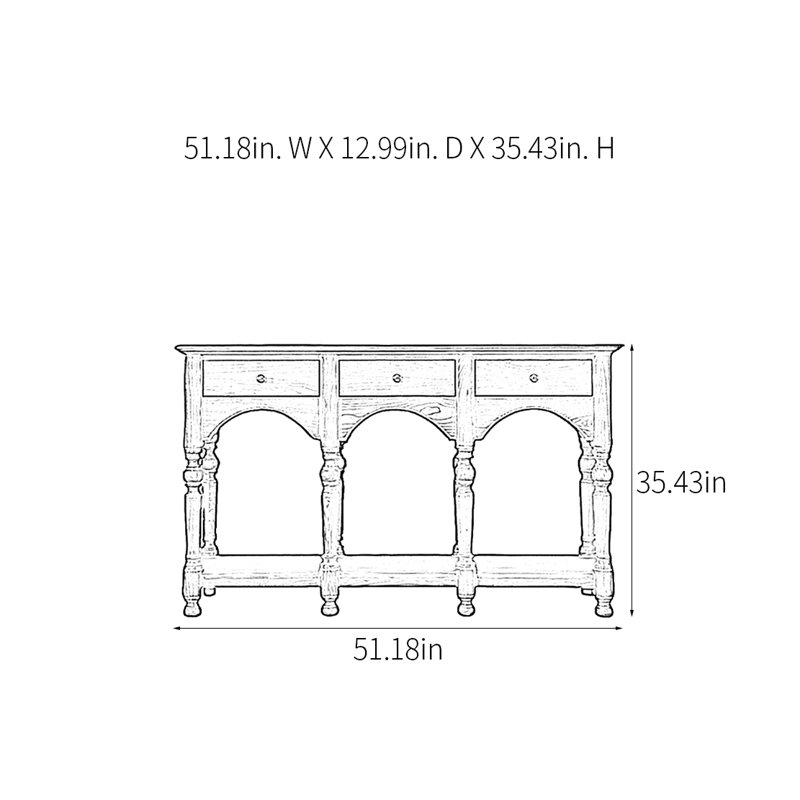 Console champêtre rétro, H 35,43 po x l 51,18 po x P 12,99 po