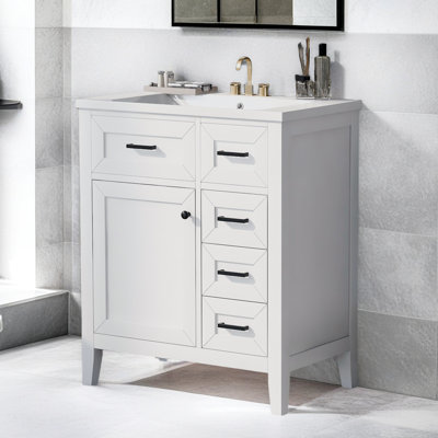 Meuble-lavabo de 30 po sans lavabo, base d'armoire seulement, armoire de salle de bain avec tiroirs, structure solide et panneau de fibres à densité moyenne