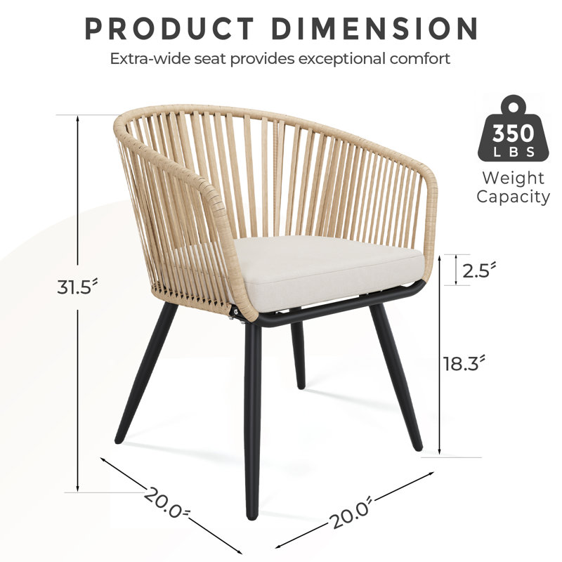 Fauteuil de salle à manger en rotin tissé moderne Ecol pavillon Boho, capacité de 350 lb et très grand confort - Chaise de décoration intérieure