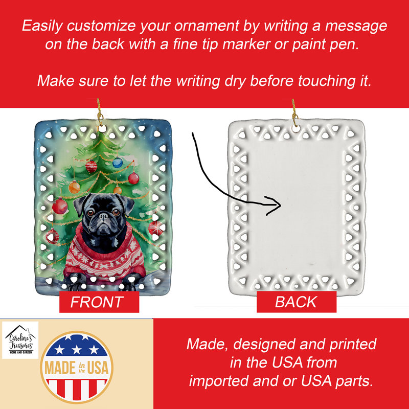 Ornement en porcelaine de Noël carlin, Pug 3590