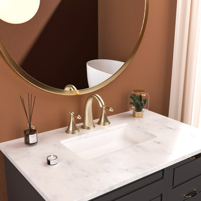 2 Handle Bathroom Faucet In Golden Color - 3 Hole With Pop Up Drain And Water Supply Lines To Corrosion Scratches For Different Sink Materials Gold Widespread Configuration Scratch Build