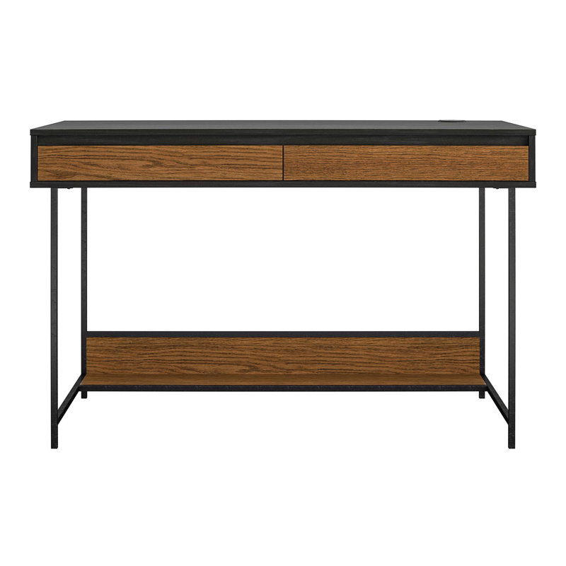 Black and Brown MDF Computer Desk with USB Port and Drawers