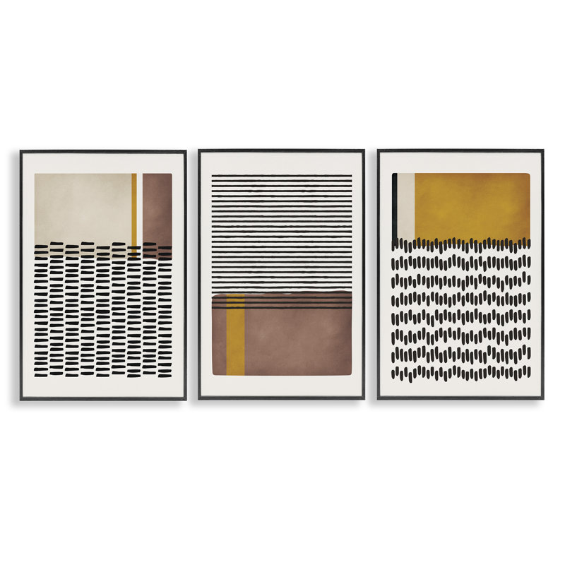  «Natural Lines», ensemble abstrait de 3 giclées par JJ Design House, LLC., H 18 po x l 12 po, Giclée encadrée noir minuit