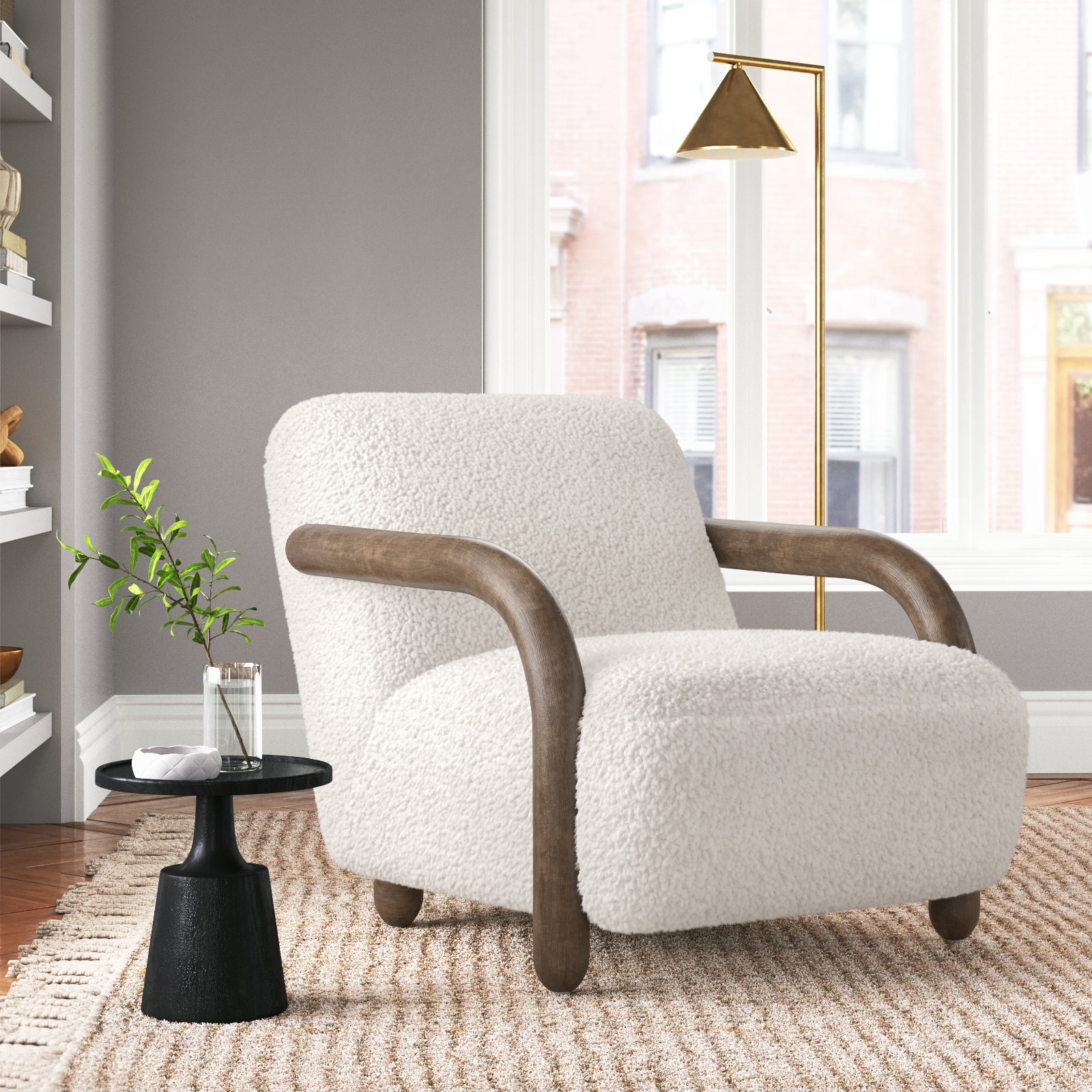 Risco Shearling Accent Chair, Andes Natural Polyester, Distressed Natural, Distressed Natural