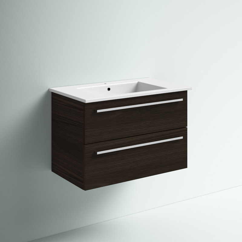 Meuble-lavabo simple de 30 po pour la salle de bain avec comptoir en marbre synthétique Silhouette, Chocolat noir