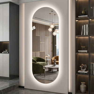 Modern Arch LED Mirror Full Length Wall Mounted Horizontal Vertical Dimmable Lighting Shatterproof