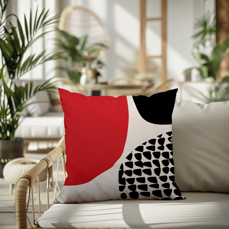 Coussin carré intérieur / extérieur pia, H 15 po x l 15 po, Rouge / noir / blanc cassé