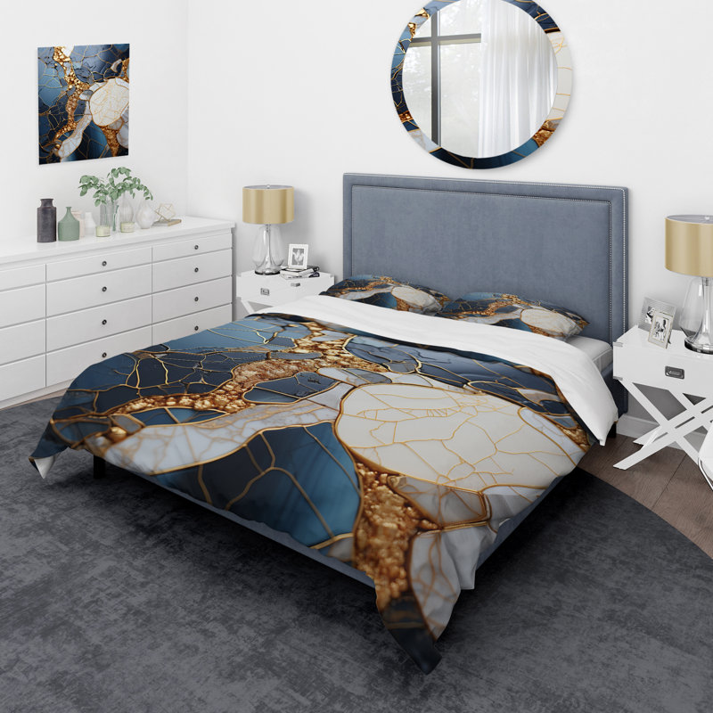 Ensemble de housse de couette or et bleu, Housse de couette pour très grand lit et 2 très 