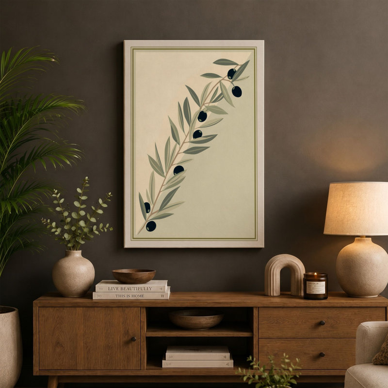 Olive Branches Botanical - Wrapped Canvas, 18x12 - 45.7 x 30.5 cm, Sage Border