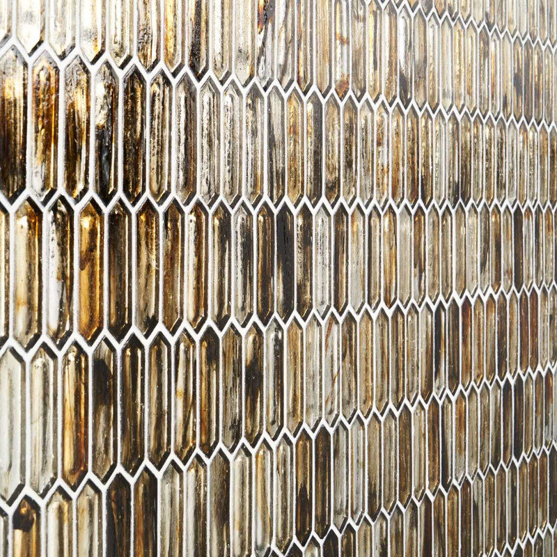 Komorebi 1x3 Picket Polished Glass Mosaic Tile, Golden Honey