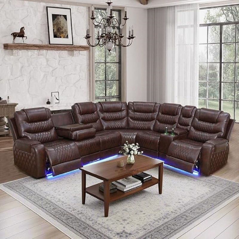 Breathing Leather 3-piece Living Room Recliner Sofa Set, Brown