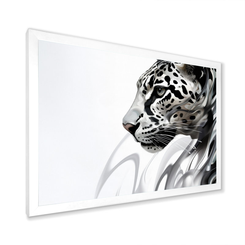 Gris, panthère blanche, élégance abstraite, H 30 po x l 40 po x P 1,5 po, Cadre simple blanc