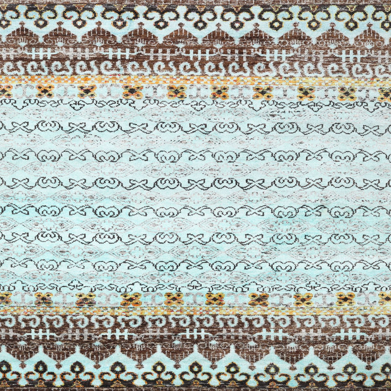 Tapis abstrait bleu / brun, Carré 5 pi