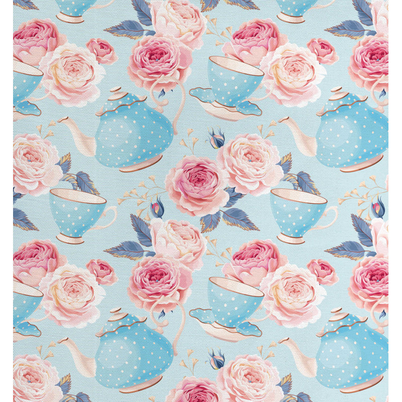 Tissu de tasses à théière roses, l 36 po x L 360 po