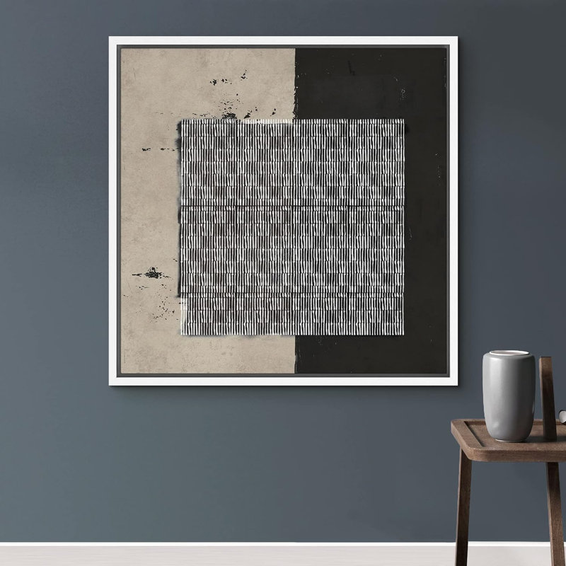Motif de blocs géométriques gris sur toile, Toile blanche, H 24 po x l 24 po