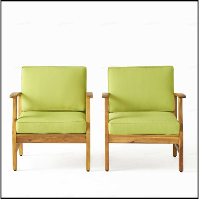 PERLA Outdoor Club Chairs Set Of 2, Durable Acacia Wood With Slat Design For Modern Patio Comfort