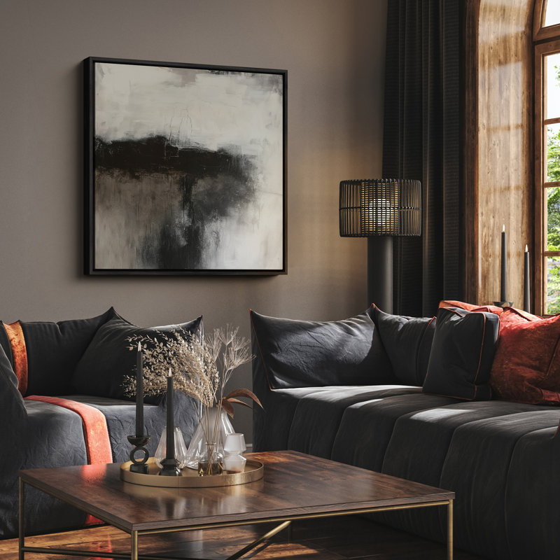 Art mural encadré abstrait rétro antique classique pour chambre à coucher, Noir, noir, noir, noir, H 16 po x l 16 po