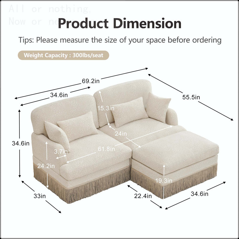 Canapé modulaire en chenille à imprimé léopard, 2 sièges en forme de L, Beige Chenille