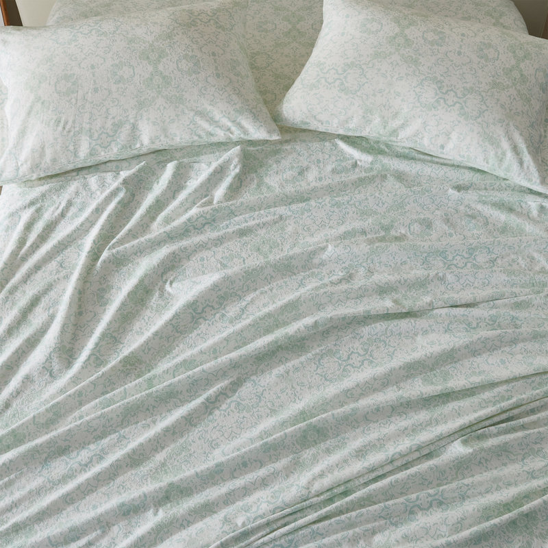 100% Cotton Vintage Floral Printed Flannel Sheet Set, Full Sheet Set + 1 Fitted Sheet + 2 Pillowcases, Floral - Aqua