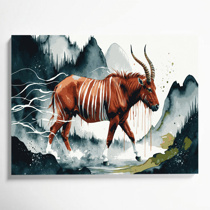 Wildlife Mountain Bongo Black Canvas Wall Art, 12" H x 18" W