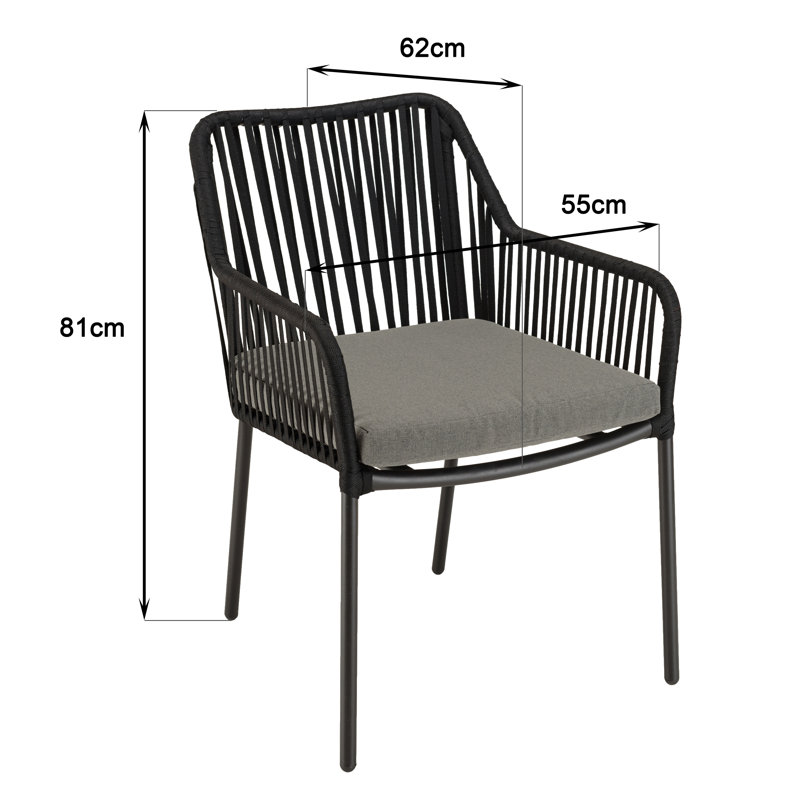 Maceo Patio Dining Armchair with Cushion, Anthracite Grey, Black