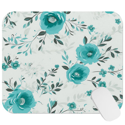 Floral Teal Turquoise Flowers VII Gaming Cute Office Laptop Desk Pad Gift Mat Square Rectangle Non-Slip Mousepad