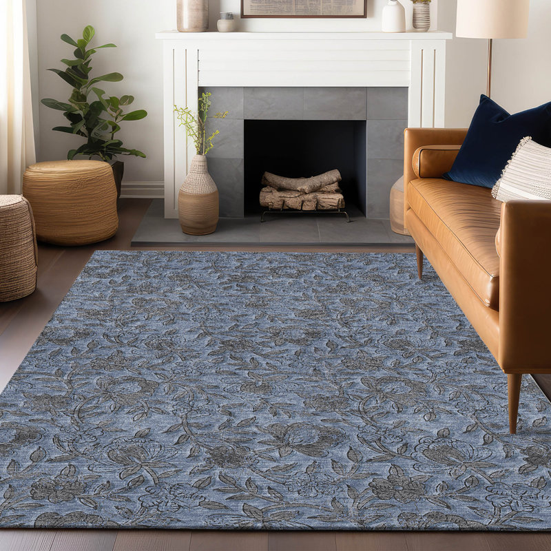 Tapis bleu Prisco lavable à la machine de qualité supérieure, Rectangle 9 pi x 12 pi