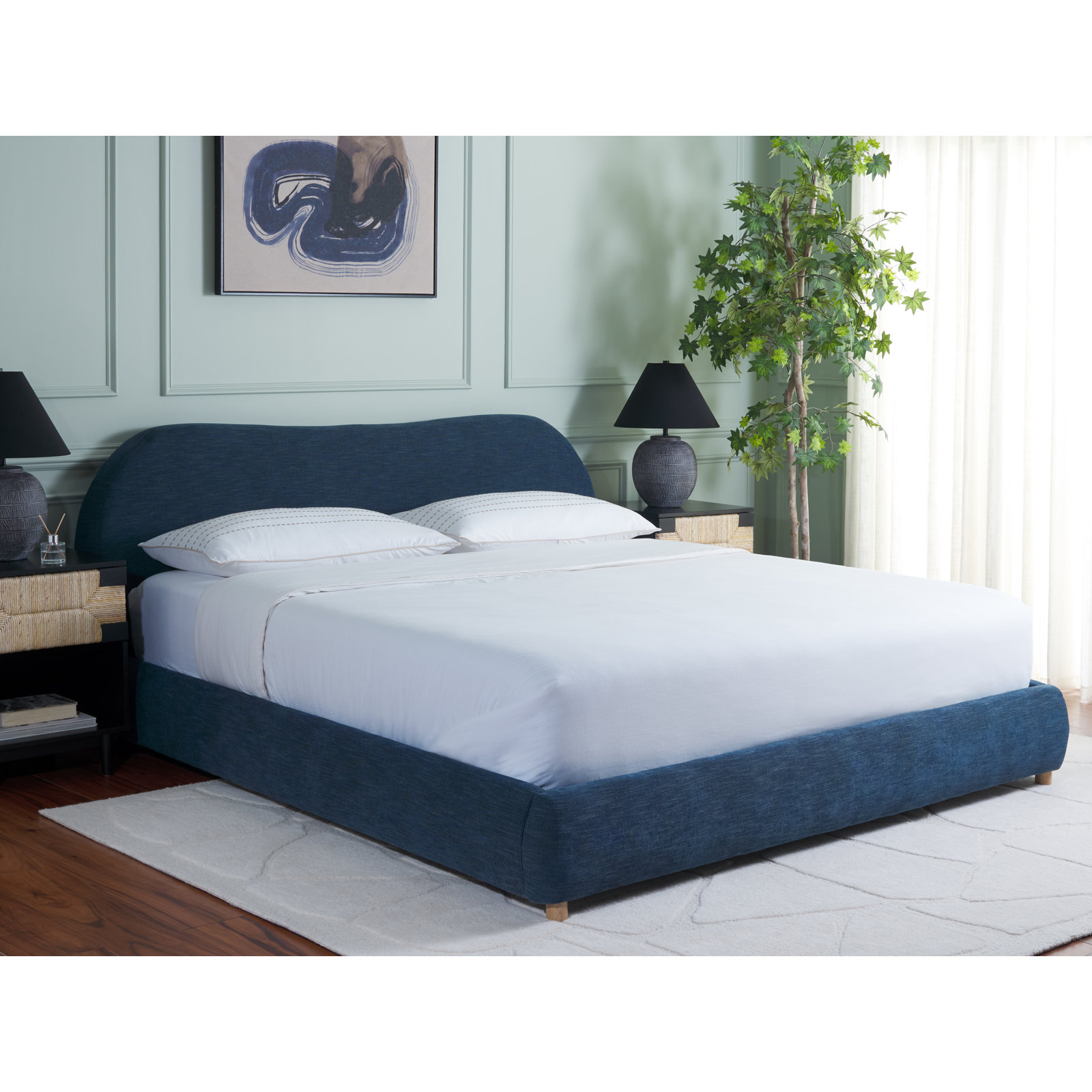 Lizzy Upholstered Bed, Queen, Natural/Navy