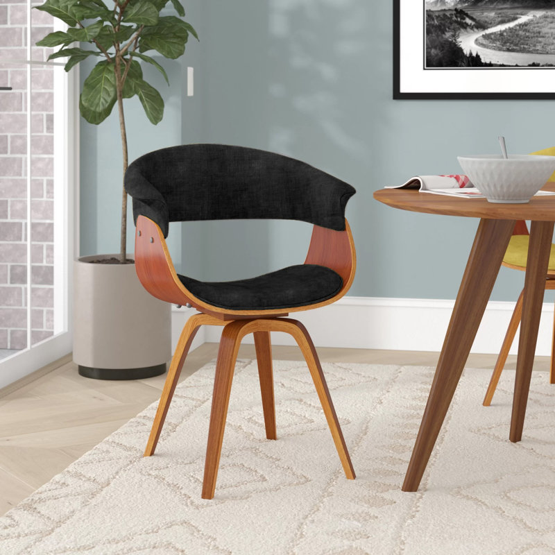 48.26cm H Polyester Upholstered Armchair, Charcoal, Walnut