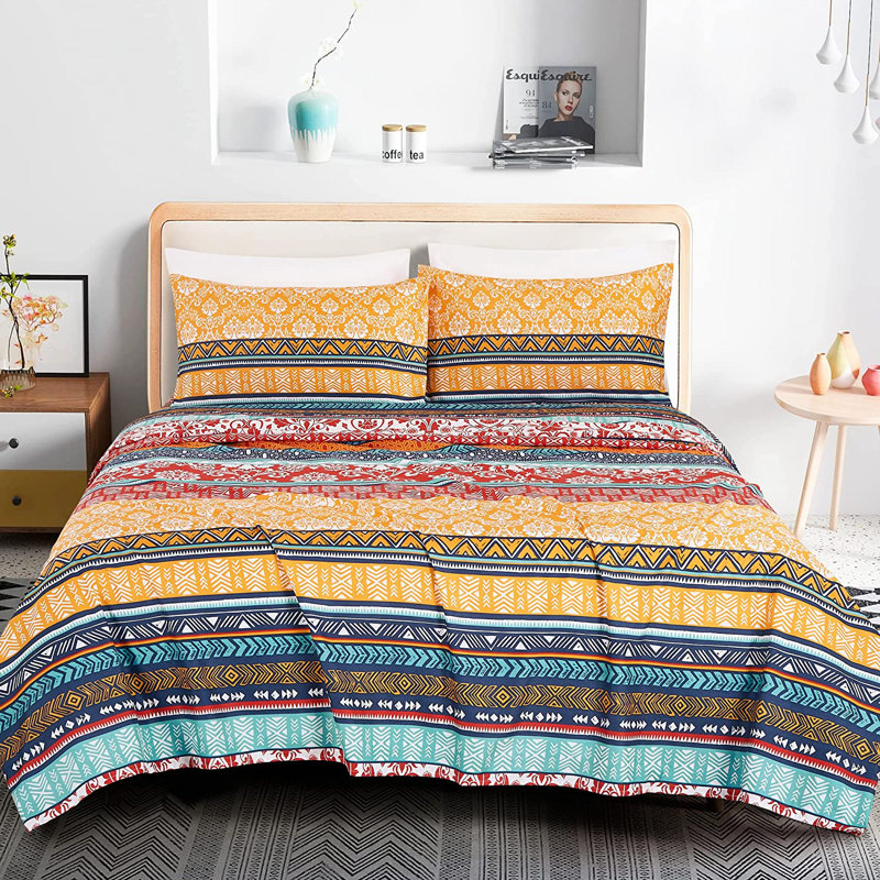 Bohemian Stripe Microfiber Sheet Set, Full/Double Sheet Set with Fitted Sheet