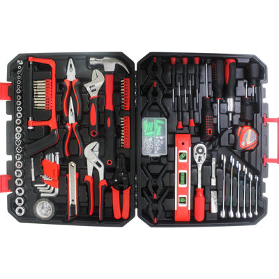 Boîte à outils noire: ensemble d'outils de 238 pièces pour un entretien efficace - Ruban à mesurer de conception portable, marteau robuste, passe-temps tranchant, pinces, tournevis dans la boîte