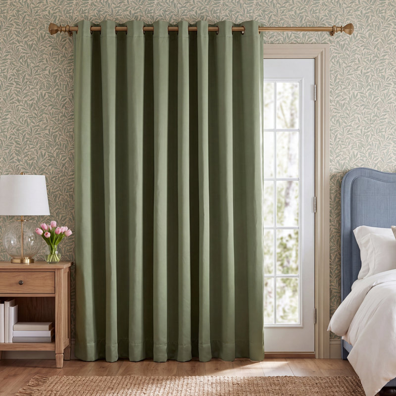 Ardelle Blackout Single Curtain Panel, Sage with Antiqued Bronze Grommets, 112" W x96" L