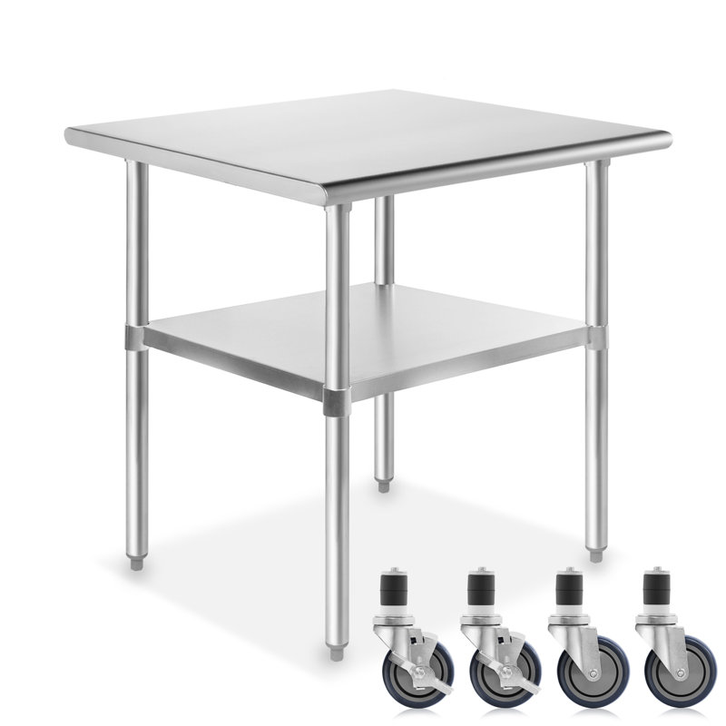 30 x 24 Inch Stainless Steel Kitchen Utility Table with Undershelf and Casters