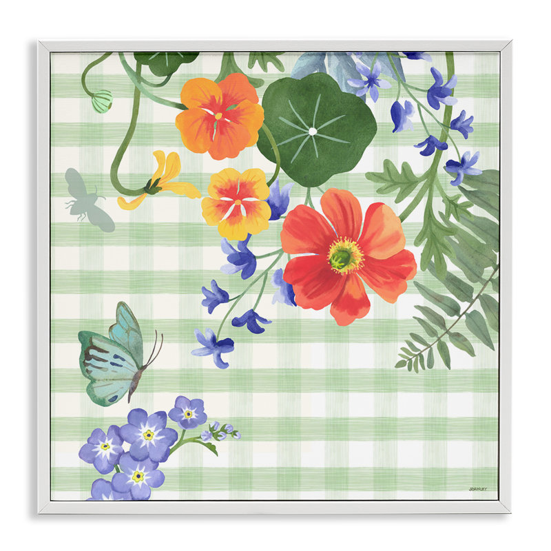 Vichy vert et coquelicots, art giclée par Levison Design, Giclée encadrée blanc bord de mer, H 12 po x l 12 po