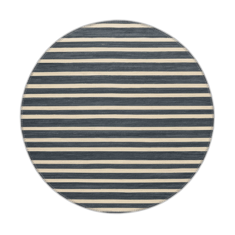 Tapis intérieur / extérieur gris HorizontalStripes, Rond 5 pi