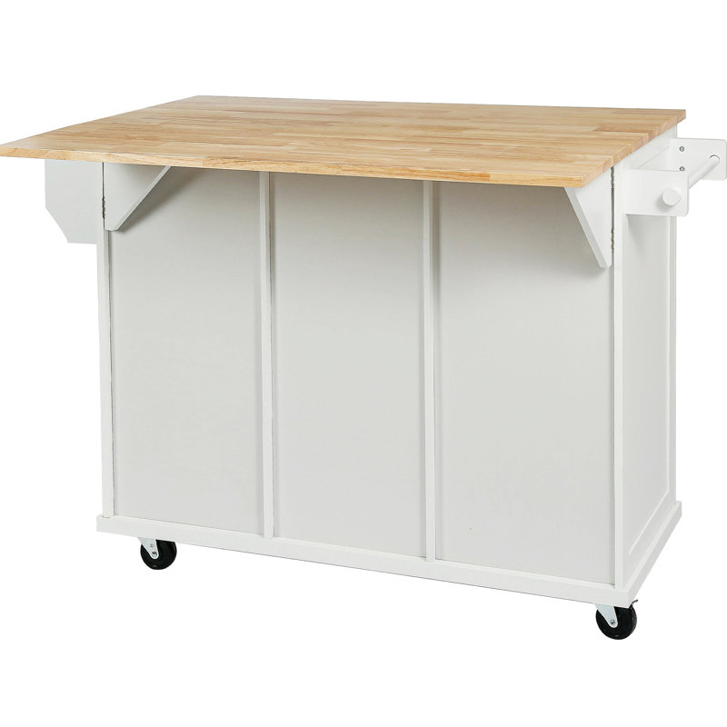 Drop Kitchen Cart With Metal Frame And Practical Design White Cabinet Door Shelves Smooth Rolling Wheels, White